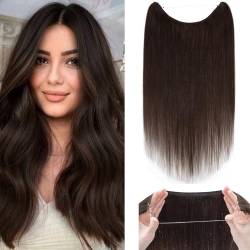 Extensions Echthaar mit transparenter Schnur, Silk-co Wire in ExtensionsDunkelbraun 60g, Secrets Hair Extensions, Unsichtbarem Haar Extensions Haarverlängerung für Frauen 40cm #02 von Silk-co