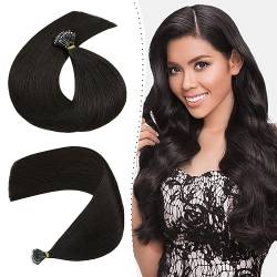 Nanoring Extensions Echthaar 1g Haarteile Echthaar Nano Haarverlängerung 7A Remy Hair Extensions 50 Strähnen Weich Glatt Loop Haarteil 50g 50cm #1B Naturschwarz von Silk-co