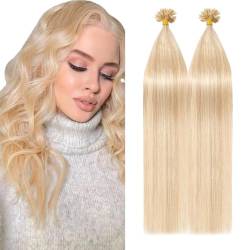 Silk-co Bonding Extensions Echthaar 1g Haarteile Echthaar 100 Stück U-Tip Hair Extensions Weich Glatt Haarverlängerung 7A Remy Haare 100g-40cm 18P613# Graublond & Bleichblond von Silk-co