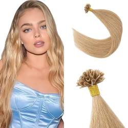 Silk-co Bonding Extensions Echthaar 1g U tip Extensions Haarteile Echthaar Glatt Weich Bonding Haarverlängerung 7A Remy Haare 50 Strähnen-50g 45cm 27# Dunkelblond von Silk-co