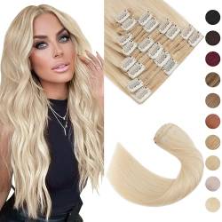 Silk-co Clip In Extensions 18 Clips 8 Tressen Hellblond, Echthaar Hair Extensions Clip In Extensions Echthaar Remy Echthaar Haarverlängerung 115g 24# Blond von Silk-co