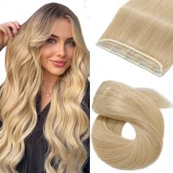 Silk-co Clip in Extension Echthaar Haarteile Echthaar 1Pc 5Clips Haarverlängerung 7A Human Hair Weich Natürlich Hair Extension 45cm-50g 24# Blond von Silk-co