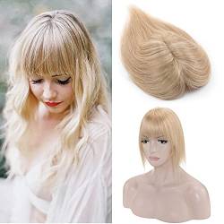 Silk-co Clip in Extension Echthaar Topeer Echthaar Haarteile Echthaar Toupet Haarverlängerung mit Franse Pony Hair Extensions für Frauen 7A Real Human Hair 40cm-48g 24# Naturblond von Silk-co