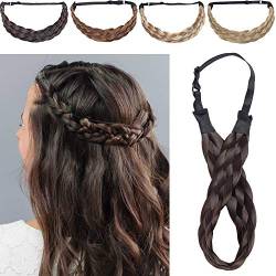 Silk-co Damen Haarband 5 Stränge Dunkelbraun, Kunsthaar geflochtenes Stirnband, elastisches Haarband für Damen und Mädchen Hochzeit Vintage, mit Haargummi Haarteil Braids Extensions 3.8cm breit von Silk-co