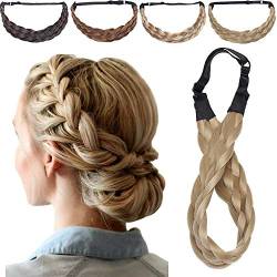 Silk-co Damen Haarband 5 Stränge blond, Kunsthaar geflochtenes Stirnband, elastisches Haarband für Damen und Mädchen Hochzeit Vintage, mit Haargummi Haarteil Braids Extensions 3.8cm breit 24# von Silk-co