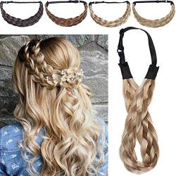 Silk-co Damen Haarband 5 Stränge blond, Kunsthaar geflochtenes Stirnband, elastisches Haarband für Damen und Mädchen Hochzeit Vintage, mit Haargummi Haarteil Braids Extensions 3.8cm breit 26/88 von Silk-co