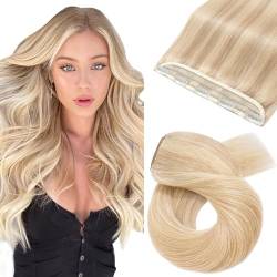 Silk-co Haarteile Echthaar Clip in Extensions Echthaar 1Pc 5Clips Haarverlängerung Weich Natürlich Human Hair Glatt Hair Extensions 45cm-50g 18P613# Graublond & Bleichblond von Silk-co