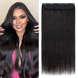 Silk-co Haarteile Echthaar Clip in Extensions Echthaar 1Pc 5Clips Haarverlängerung Weich Natürlich Human Hair Glatt Hair Extensions 45cm-90g 1B# Naturschwarz von Silk-co