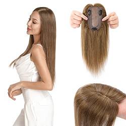 Silk-co Haarteile Echthaar Clip in Extensions Echthaar Toupee Haarverlängerung Toupee Hair Extensions für Frauen 7A Human Hair 25cm-33g 06# Hellbraun von Silk-co
