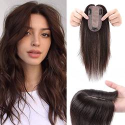 Silk-co Haarteile Echthaar Clip in Extensions Echthaar Toupee Haarverlängerung Toupee Hair Extensions für Frauen 7A Human Hair 40cm-48g 02# Dunkelbraun von Silk-co