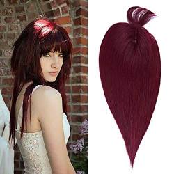 Silk-co Hair Topper Echthaar mit langem Pony, Toupet Damen 10x12cm Basis, Haartopper Echthaar mit Remy Seide Basis, Haar Topper Clip in Haarteil Extensions, 35cm99J# Weinrot von Silk-co