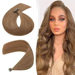 Silk-co Nanoring Extensions Echthaar Haarteile Echthaar 50 Strähnen Nano Ring Haarverlängerung 100% Human Hair Weich Natürlich Hair Extensions 50g-50cm #06 Hellbraun von Silk-co