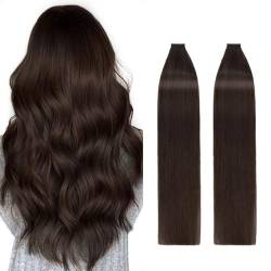 Silk-co Tape in Extensions Echthaar 40stk, Remy Tape Extensions Echthaar, Skin Weft Haarextensions Kleber Tape in Haarverlängerung 100g 02# Dunkelbraun 40cm von Silk-co