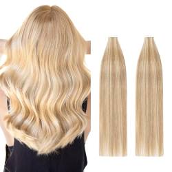 Silk-co Tape in Extensions Echthaar 40stk, Remy Tape Extensions Echthaar, Skin Weft Haarextensions Kleber Tape in Haarverlängerung 80g 12P613# Goldenbraun mix Bleichblond 30cm von Silk-co