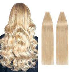 Silk-co Tape in Extensions Echthaar 40stk, Remy Tape Extensions Echthaar, Skin Weft Haarextensions Kleber Tape in Haarverlängerung 80g 24# Blond 30cm von Silk-co