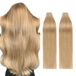 Silk-co Tape in Extensions Echthaar 40stk, Remy Tape Extensions Echthaar, Skin Weft Haarextensions Kleber Tape in Haarverlängerung 80g 27# Dunkelblond 35cm von Silk-co