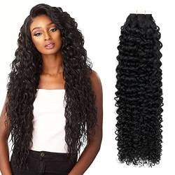 Silk-co Tape in extensions Echthaar 55cm, Kinky Curly Haarverlängerungen, 100% Remy Naturschwarz Tape in Haarextension Echthaar, Echthaarverlängerung 20 Stück 50g/Packung 1B# Naturschwarz 55cm von Silk-co