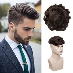 Toupet für Männer Echthaar Extensions Herren Haarteile Echthaar Natürlich Männlich Hair Toupee 100% Echthaar 02# Dunkelbraun von Silk-co