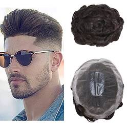 Toupet für Männer Echthaar Extensions Herren Haarteile Echthaar Natürlich Männlich Hair Toupee 20x25cm PU-Base #02 Dunkelbraun von Silk-co