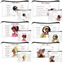 Silkfly 12 Stück afrikanische amerikanische Make-up-Tasche schwarz Frauen Kosmetiktaschen inspirierende Geschenktaschen für Mädchen Afro Queen Reißverschluss Reisetasche Geldbörsen Toilettenartikel von Silkfly