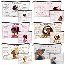Silkfly 12 Stück afrikanische amerikanische Make-up-Tasche schwarz Frauen Kosmetiktaschen inspirierende Geschenktaschen für Mädchen Afro Queen Reißverschluss Reisetasche Geldbörsen Toilettenartikel von Silkfly