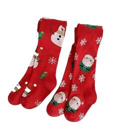 Silkglory 2 Stücke Strumpfhose für Mädchen, Baby Kleinkind Strumpfhose mit Weihnachtsdekoration mit Schneemann Leggings Strümpfe Baumwollstrumpfhose für Neugeborene Rot 4–6 Jahre von Silkglory