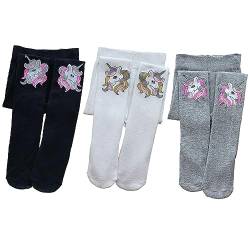 Silkglory 3 Stück Baby Strumpfhosen Mädchen,Strumpfhosen für Mädchen mit Niedliche Glitzerdruckmuster,Ganzfüßig Leggings Strumpfhosen für Neugeborene Kleinkinder Schwarz/Grau/Weiß 5–6 Jahre von Silkglory