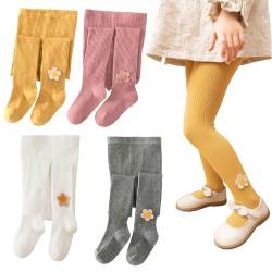 Silkglory Strickstrumpfhosen für Mädchen Weiche Strumpfhosen für kleine Mädchen Leggings, Mädchen Socken 2er Pack Strumpfhosen mit Blumendekoration, Ingwer/Rose, 4-5 Jahre von Silkglory