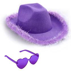 Cowboyhut, Halloween-Kostüm, Cowgirl-Hut für Damen, Herren, Erwachsene, Western-Cowgirl-Hut mit Herzbrille, verkleiden Sich Geburtstag, Cowgirl-Kostüm für Bachelorette (Lila) von Silom