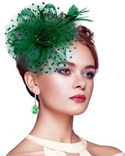 Silom Fascinators Hut für Frauen, Cocktail Tee Party Kopfbedeckung Blume Mesh Feder Fascinator Mädchen Blume Haarclip Fascinatoren Hut Braut Kopfschmuck Hochzeit Kirche Hüte, weiß, 7 1/8 Grün von Silom