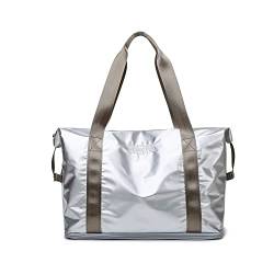 SilteD Damen-Rosa-Sporttasche für das Fitnessstudio, zum Schwimmen, für trockene und nasse Reisen, Reisetasche, Wochenend-Schultertasche, Turnbeutel (Farbe: Silber) von SilteD