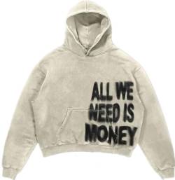 Silver Basic Herren Y2K All We Need is Money Bedruckter Hip-Hop Fashion Hoodie-Apricot-2XL1 von Silver Basic