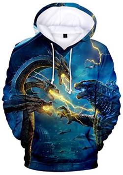 Silver Basic Hoodie von Kong Damen Sweatshirt Godzilla Pullover mit Kapuze,Blau Godzilla EXL1 von Silver Basic