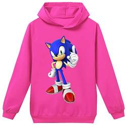 Silver Basic Mädchen Kapuzenpullover Casual Tops Unisex Pullover Hooded Sweatshirts für Filmfans Videofans,rosa rot Sonic,130-3 von Silver Basic
