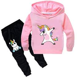 Silver Basic Unisex Einhorn Jogginganzüge Mädchen Baumwolle Fun-Bekleidung Kinder Kapuzenpullover & Hosen Sets Jungen Langarm Hoodie (110 (Höhe 85-95cm), Pink) von Silver Basic