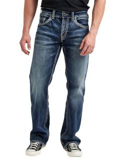 Silver Jeans Co. Herren Zac Relaxed Fit Straight Leg Jeans, Medium Indigo, 28W / 30L von Silver Jeans Co.