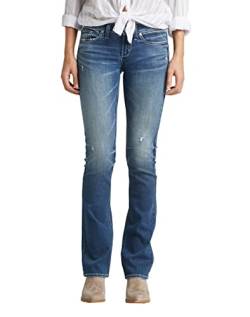 Silver Jeans Co. Damen Tuesday Low Rise Slim Bootcut Jeans, Medium Indigo Distressed, 30W x 31L von Silver Jeans