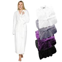 Damen-Bademantel, Fleece, flauschig, lang, tolles Geschenk für Mutter, Oma, Tochter, Schwester, Ehefrau, Freundin, Weiss/opulenter Garten, Small-Medium von Silver Lilly