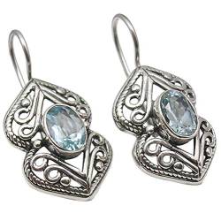 SilverStarJewel 925 Sterling Silber Original Blautopas Ohrringe 3 cm Damenschmuck von SilverStarJewel