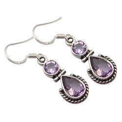 SilverStarJewel Massive Sterling Silber Runde, Tropfen Facettierte Amethyst Ohrringe 3,3 cm Neue Kunst von SilverStarJewel