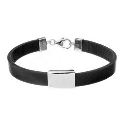 81stgeneration Herren .925 Sterling Silber Schwarzes Leder Gravierbar Armband, 20 cm von Silverly