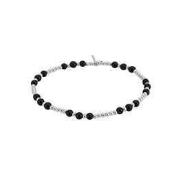 Silverly Frauen .925 Sterling Silber 2 mm Dünnes Schwarz Kugel Perlen Elastisches Stretch-Armband von Silverly