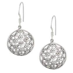 Silverly Frauen .925 Sterling Silber Blume des Lebens Heilige Geometrische Runde Einfache Ohrringe baumeln von Silverly