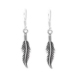 Silverly Frauen .925 Sterling Silber Feather oxidierten Tropfen-Ohrringe 23 mm von Silverly