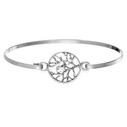 Silverly Frauen .925 Sterling Silber Fein Runden Vogel im Baum Stapelbare Armreif Armband von Silverly