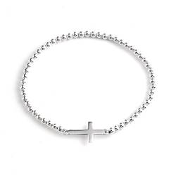 Silverly Frauen .925 Sterling Silber Kreuz Charm Dehnbare Kugel-Armband von Silverly