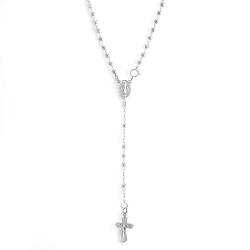 Silverly Frauen .925 Sterling Silber Rosenkranz Bead Jungfrau Maria Kreuz Halskette 46cm von Silverly
