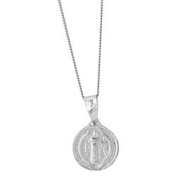 Silverly Frauen Herren .925 Sterling Silber Runde St. Benedikt Medaille Anhänger Halskette, 46 cm von Silverly