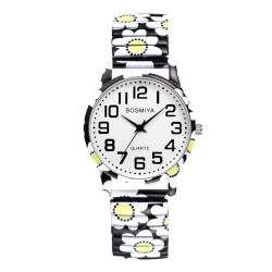 Silverora Damen-Armbanduhr, Quarz, analog, mit großem Ziffernblatt, Bohemian-Stil, elastisches Armband für Herren, blume von Silverora