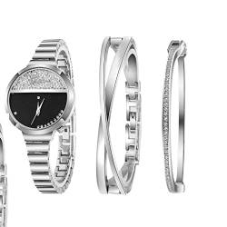 Silverora Damen-Armbanduhr, analog, Quarz, 4 oder 3, Set mit Armbanduhr und Armband mit Diamant, Schwarz von Silverora